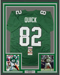 Framed Autographed/Signed Mike Quick 35x39 Philadelphia Kelly Green Football Jersey JSA COA