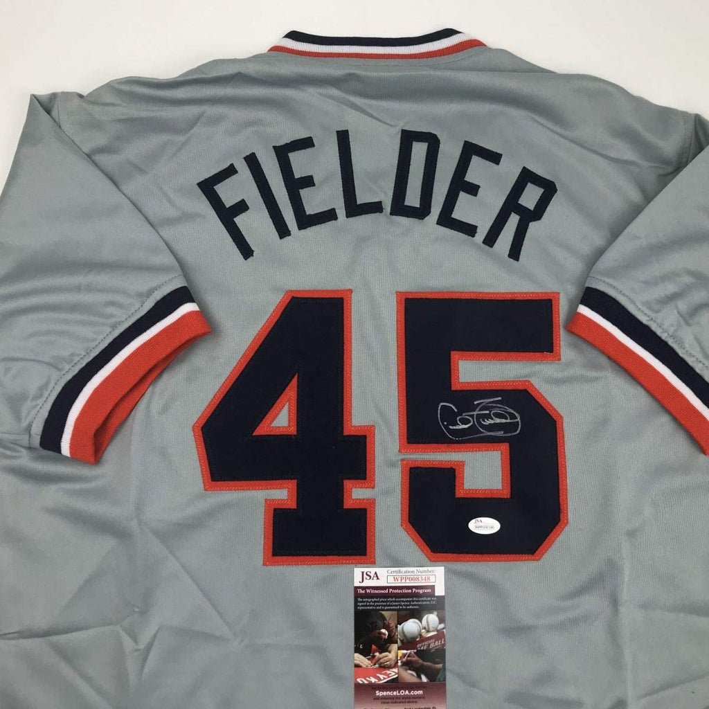 Autographed/Signed Cecil Fielder Detroit Grey Baseball Jersey JSA COA