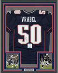 Framed Autographed/Signed Mike Vrabel 35x39 New England Blue Football Jersey Beckett BAS COA