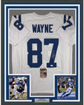 Framed Autographed/Signed Reggie Wayne 35x39 Indianapolis White Football Jersey JSA COA