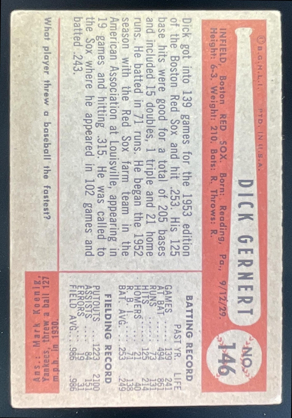 1954 Bowman #146 Dick Gernert