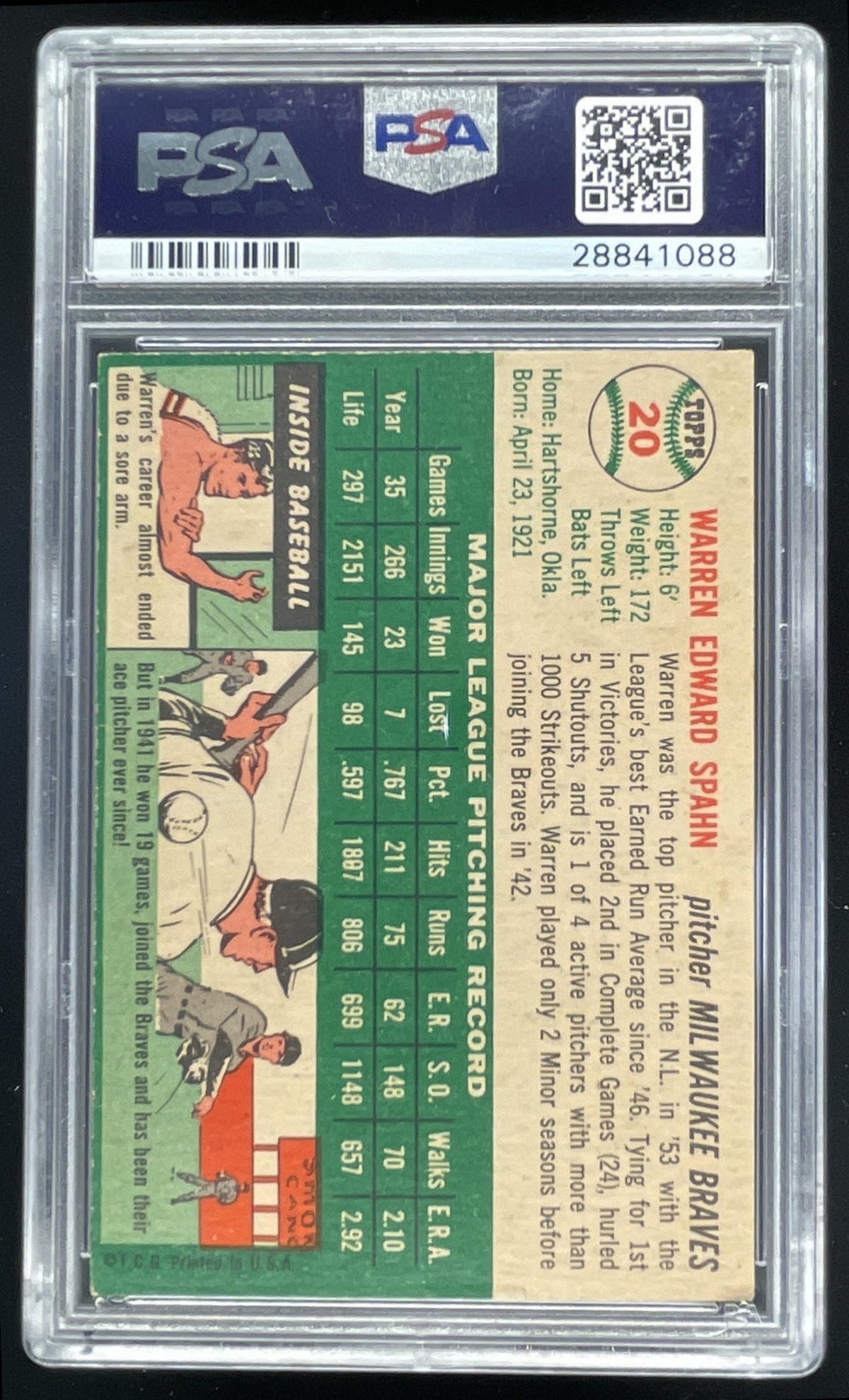 1954 Topps #20 Warren Spahn PSA 6