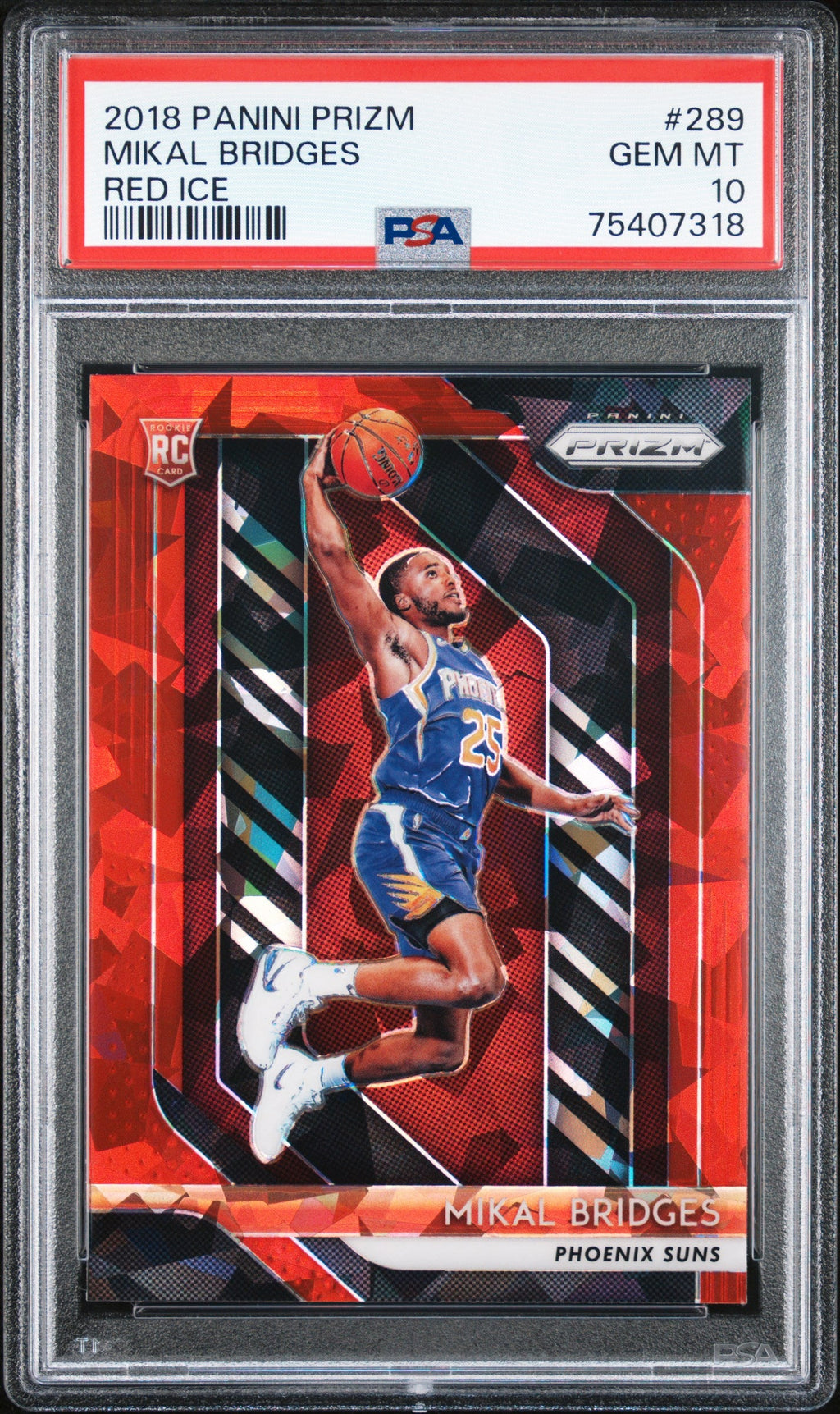 Graded 2018 Panini Prizm Mikal Bridges #289 Red Ice Rookie RC Basketball Card PSA 10 Gem Mint