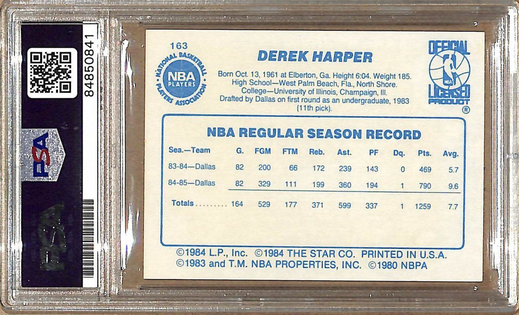 1985-86 Star Company #163 Derek Harper Mavericks Signed Card PSA/DNA 178886