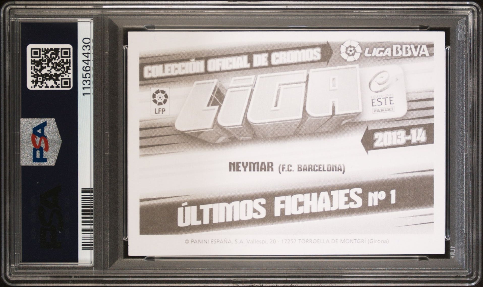 Neymar Jr Signed 2013-14 Panini Colecciones Este La Liga Sticker - PSA 6 AUTO 9