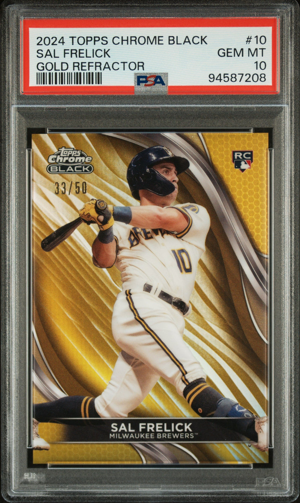 Graded 2024 Topps Chrome Black Sal Frelick #10 Gold Refractor /50 Rookie RC Baseball Card PSA 10 Gem Mint