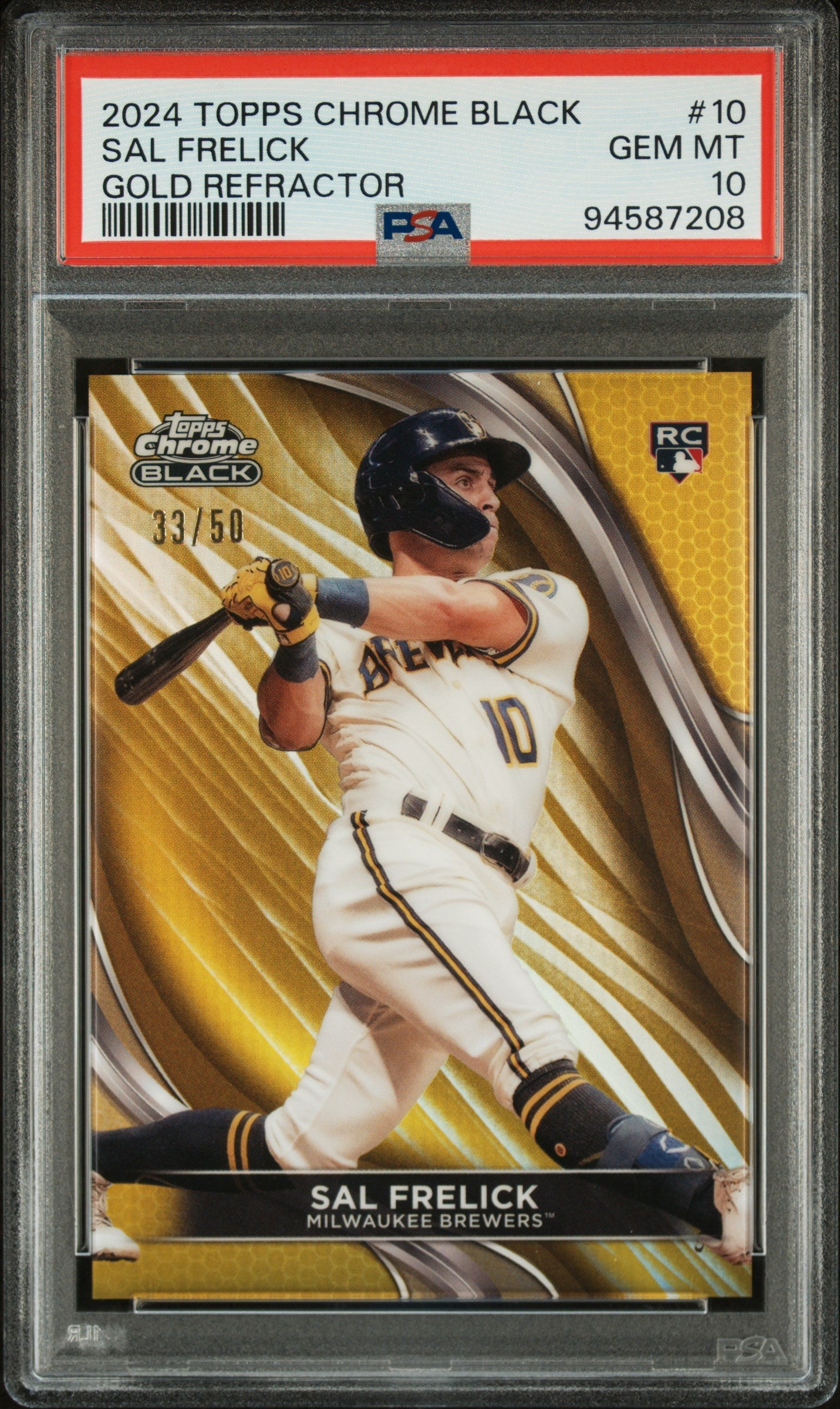 Graded 2024 Topps Chrome Black Sal Frelick #10 Gold Refractor /50 Rookie RC Baseball Card PSA 10 Gem Mint