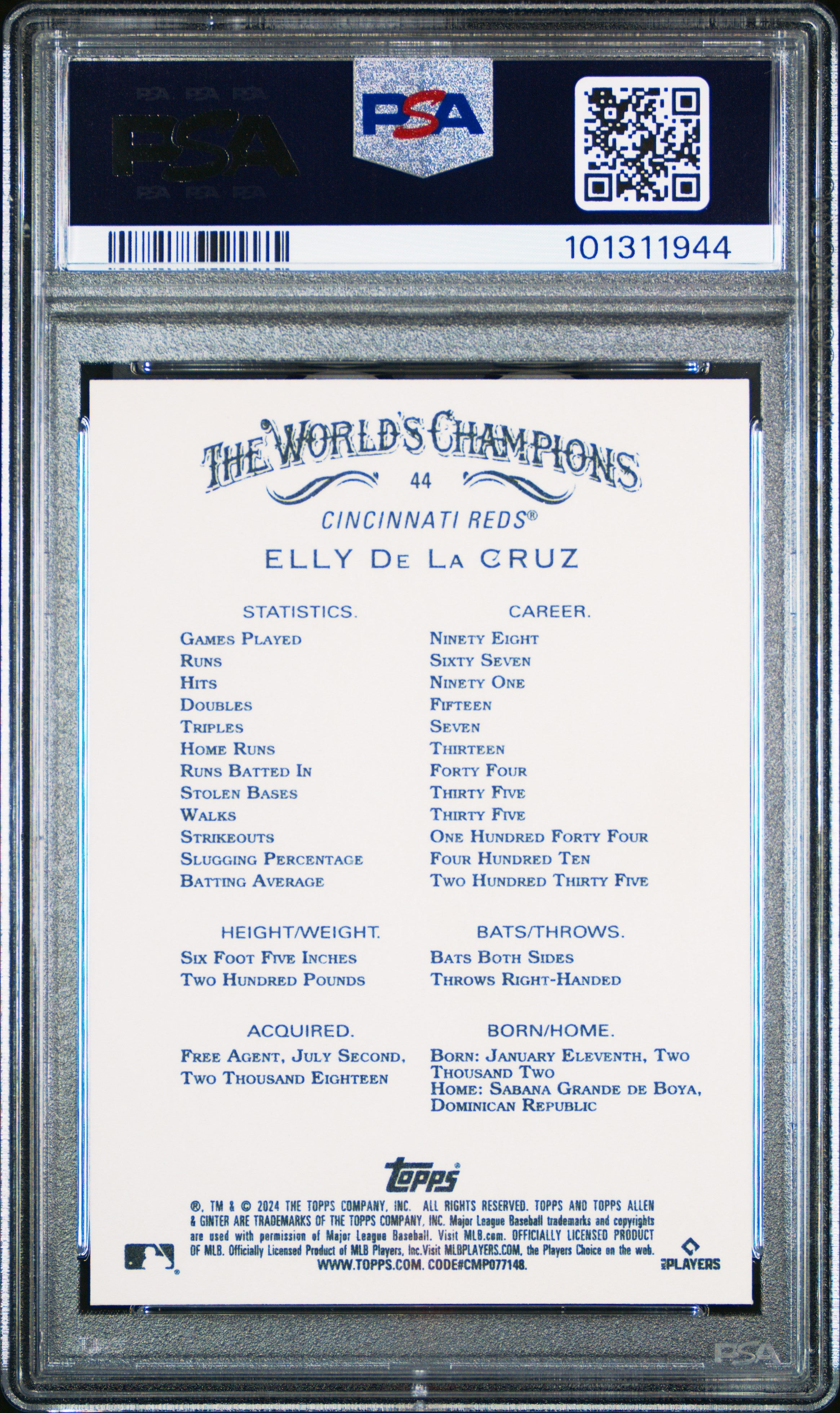 Graded 2024 Topps Allen & Ginter Elly De La Cruz #44 Rookie RC Baseball Card PSA 10 Gem Mint