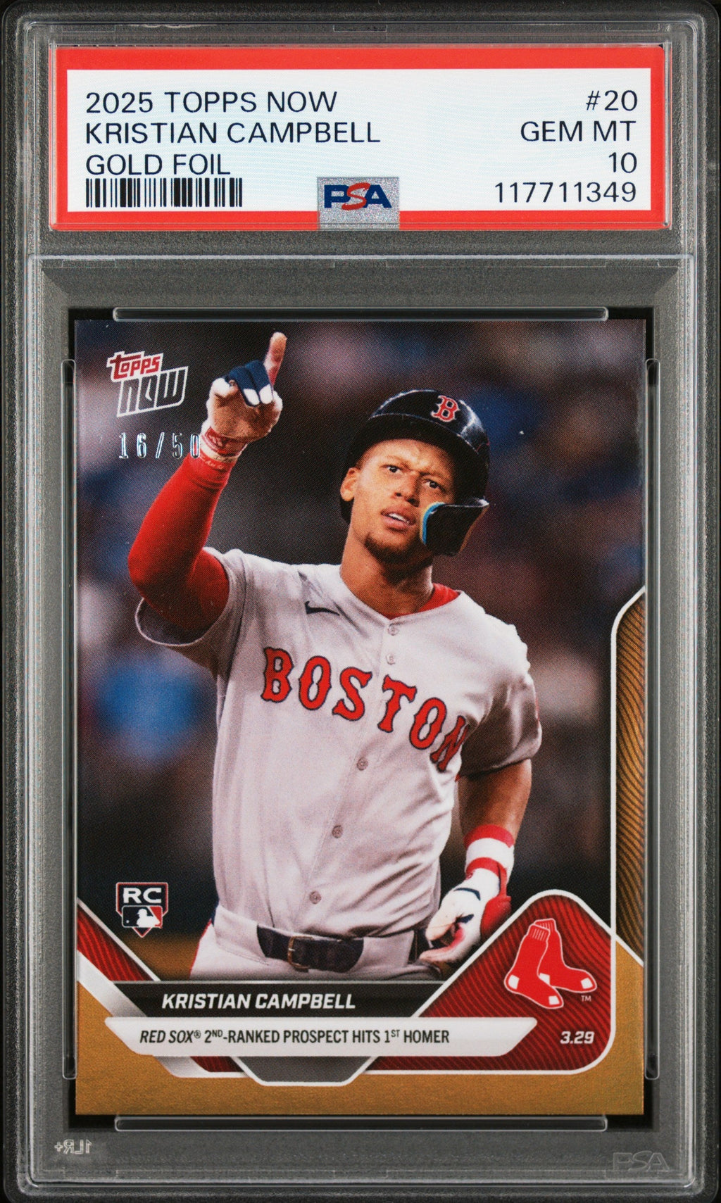 Graded 2025 Topps Now Kristian Campbell #20 Gold Foil /50 Rookie RC Baseball Card PSA 10 Gem Mint