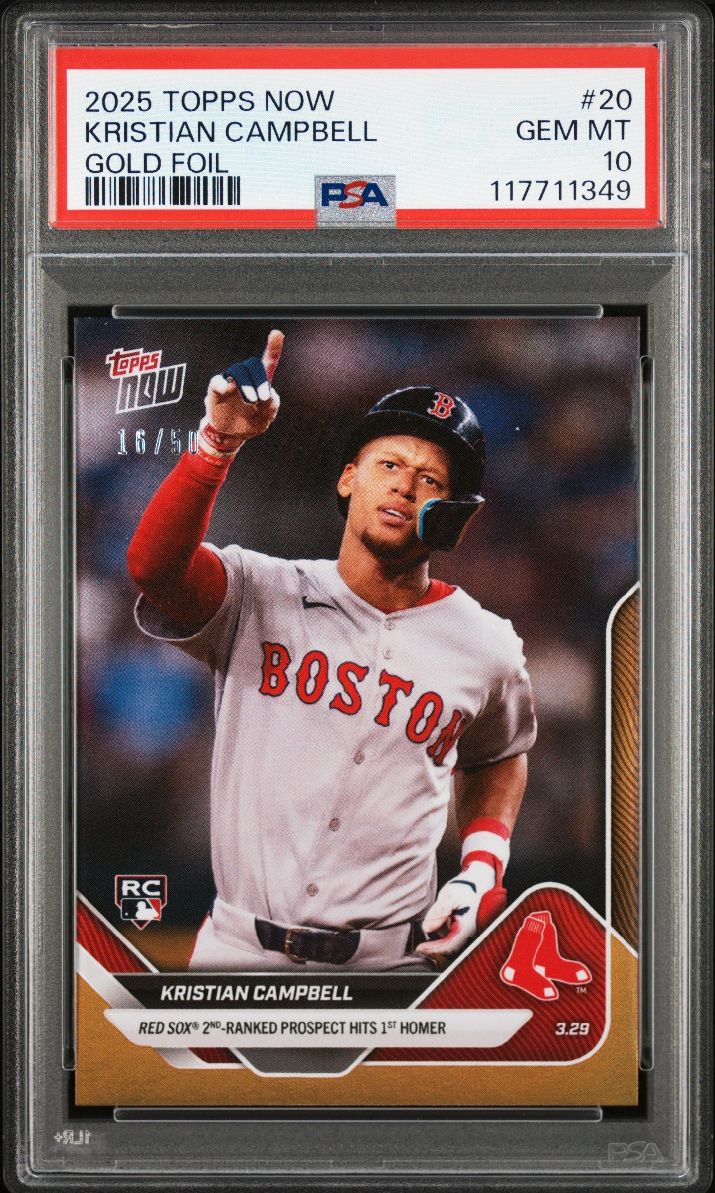 Graded 2025 Topps Now Kristian Campbell #20 Gold Foil /50 Rookie RC Baseball Card PSA 10 Gem Mint