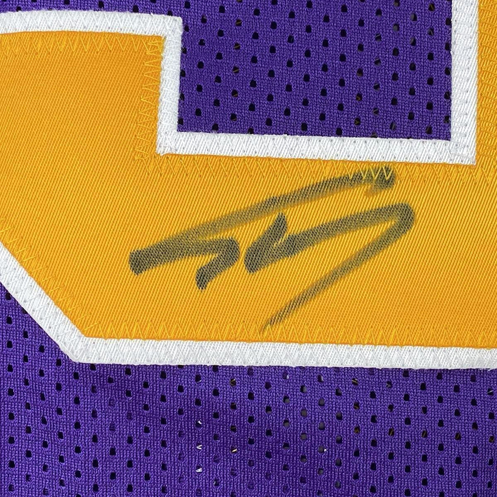 Framed Autographed/Signed Shaquille Shaq O'Neal 35x39 LSU Purple Basketball Jersey Beckett BAS COA