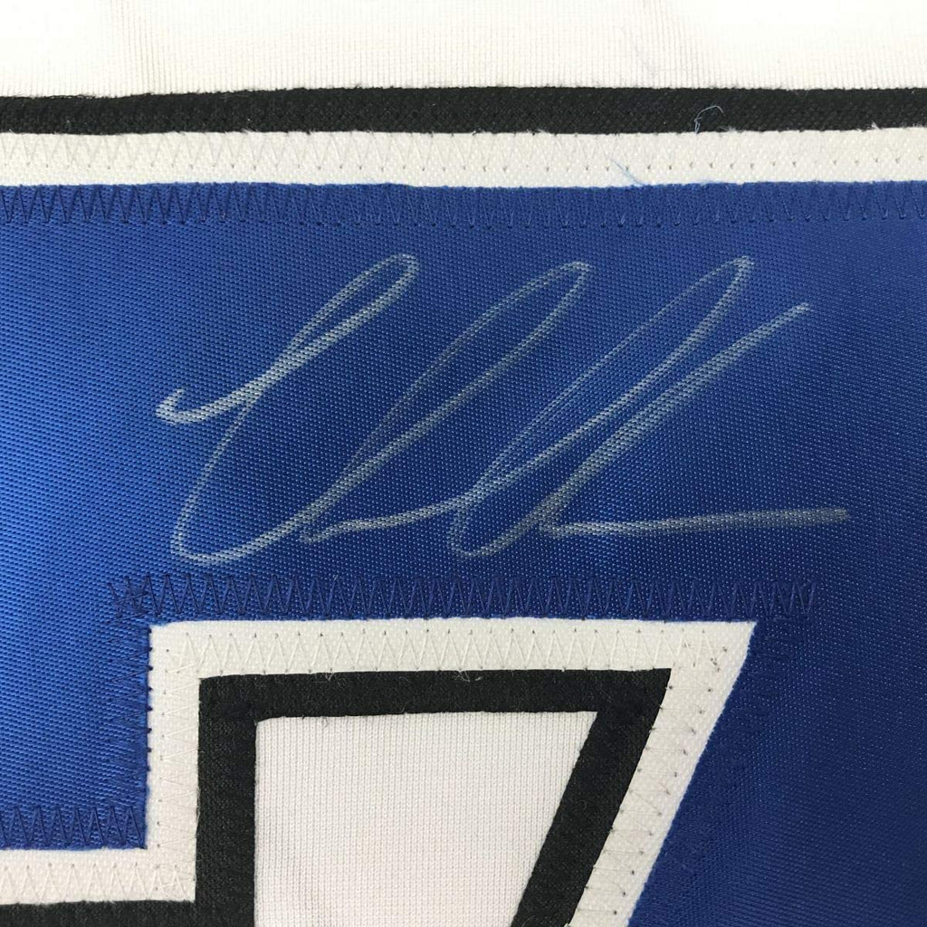 Framed Autographed/Signed Victor Hedman 35x39 Tampa Bay White Hockey Jersey JSA COA