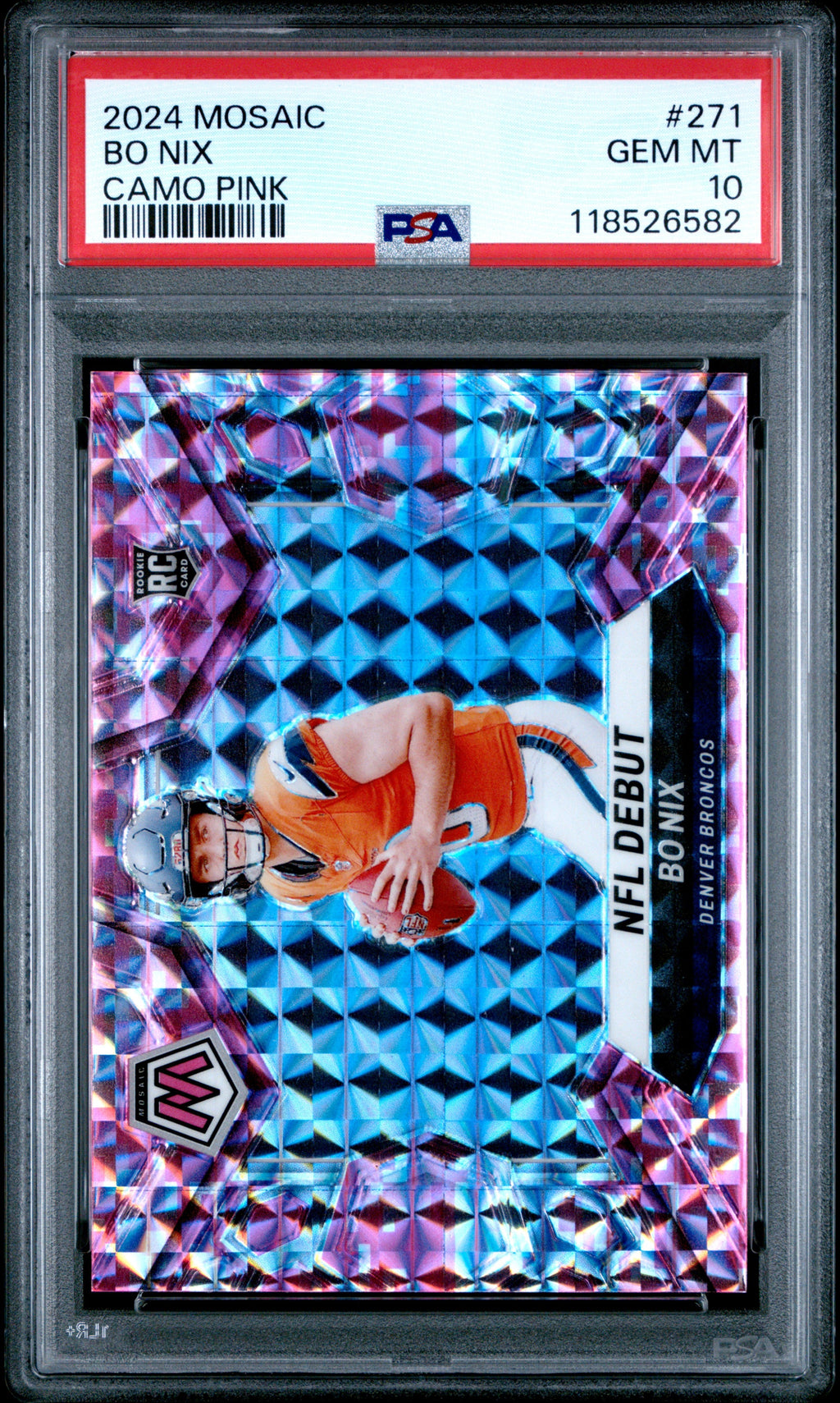 Graded 2024 Panini Mosaic Bo Nix #271 Camo Pink Rookie RC Football Card PSA 10 Gem Mint