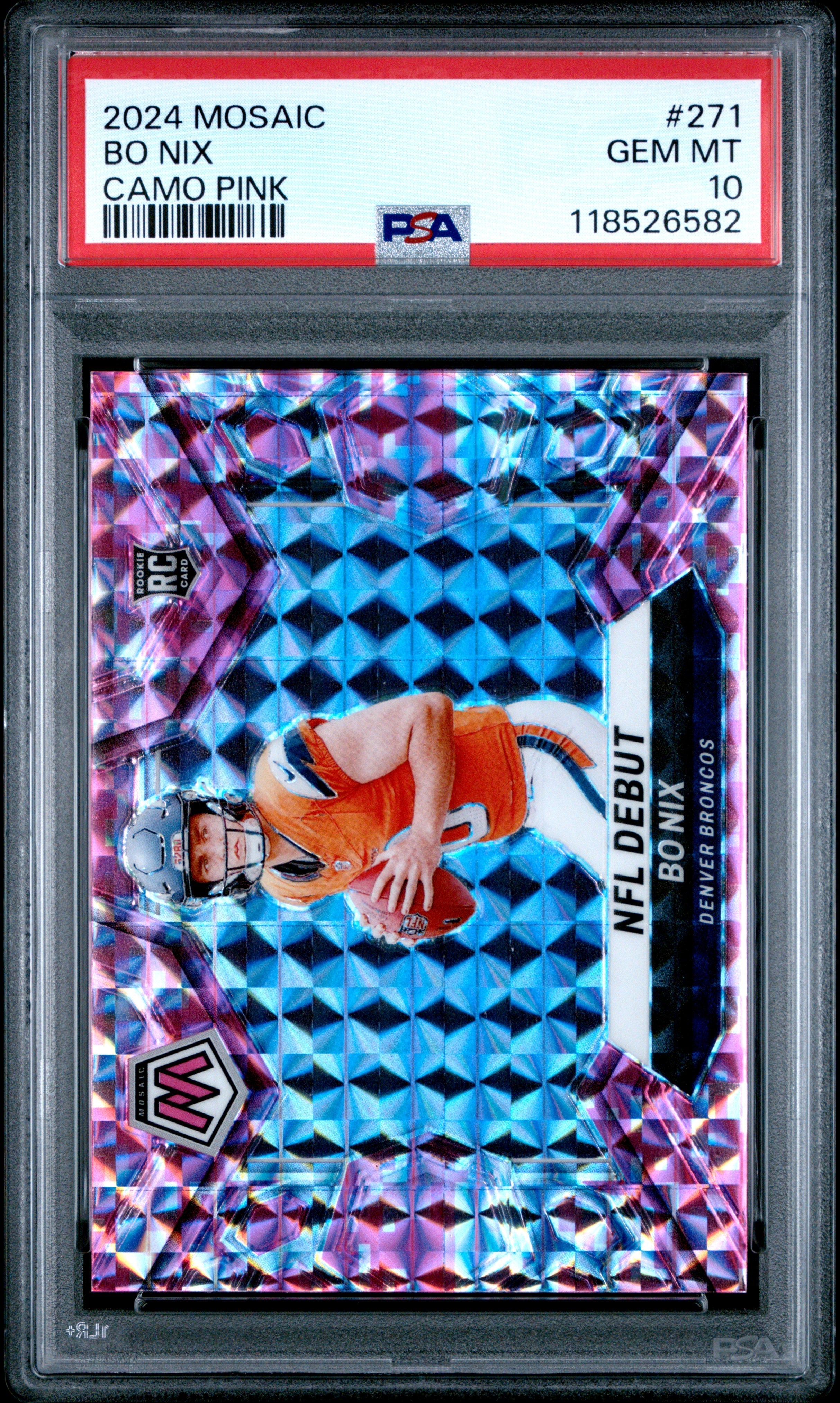 Graded 2024 Panini Mosaic Bo Nix #271 Camo Pink Rookie RC Football Card PSA 10 Gem Mint