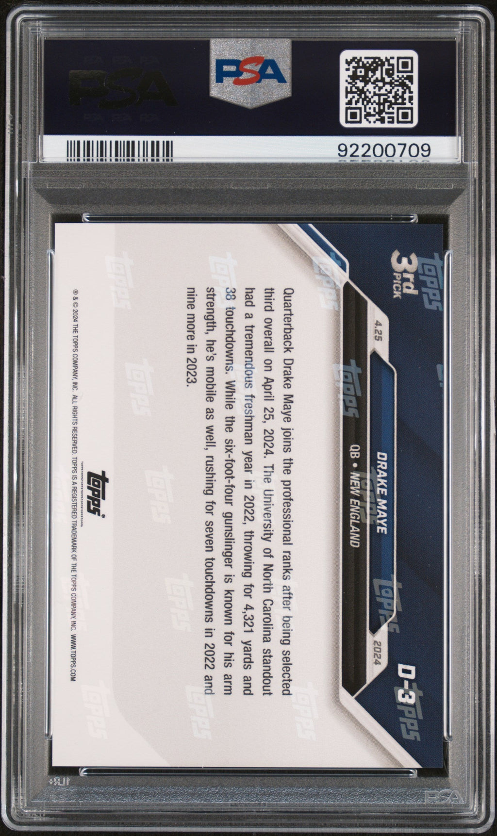 Graded 2024 Topps Now Drake Maye #D3 Rookie RC Football Card PSA 10 Gem Mint