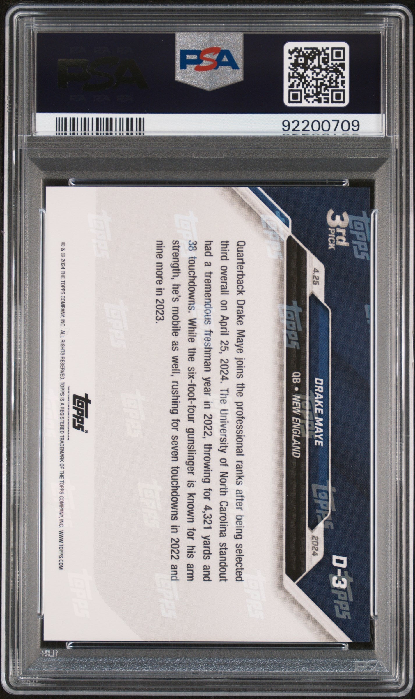 Graded 2024 Topps Now Drake Maye #D3 Rookie RC Football Card PSA 10 Gem Mint