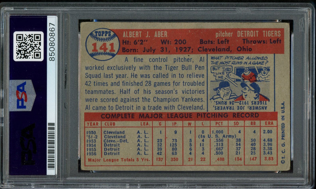 1957 TOPPS Al Aber #141 Auth Card Signed Detroit Tigers PSA/DNA 184110