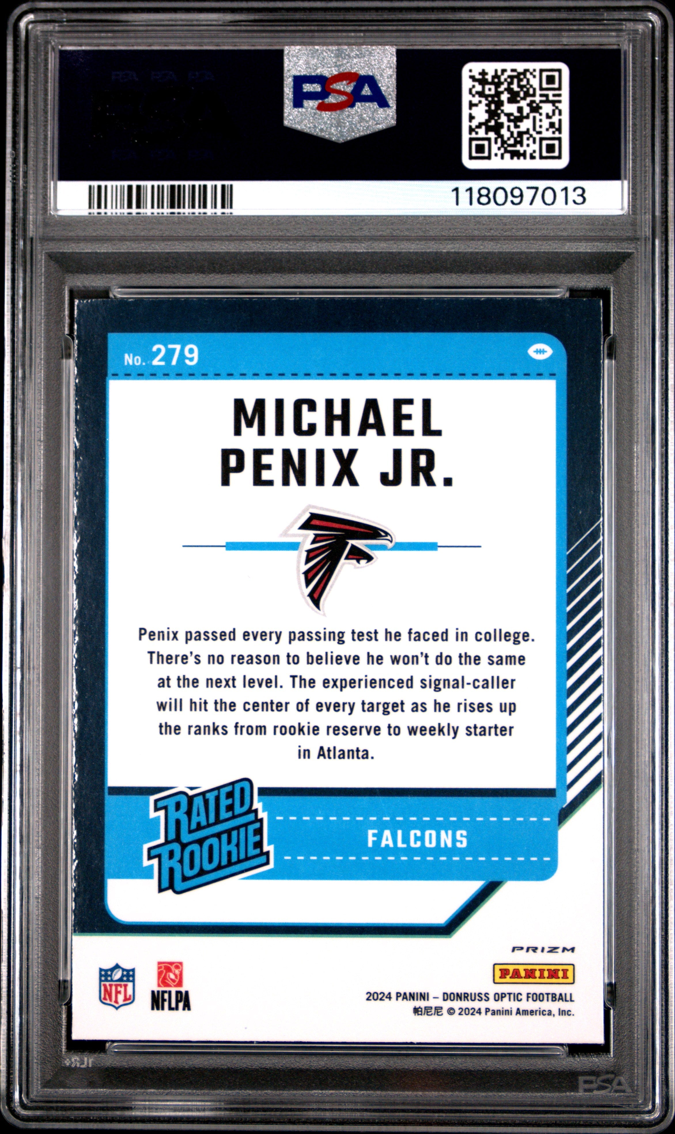 Graded 2024 Panini Donruss Optic Michael Penix Jr #279 Purple Shock Rookie RC Football Card PSA 10 Gem Mint