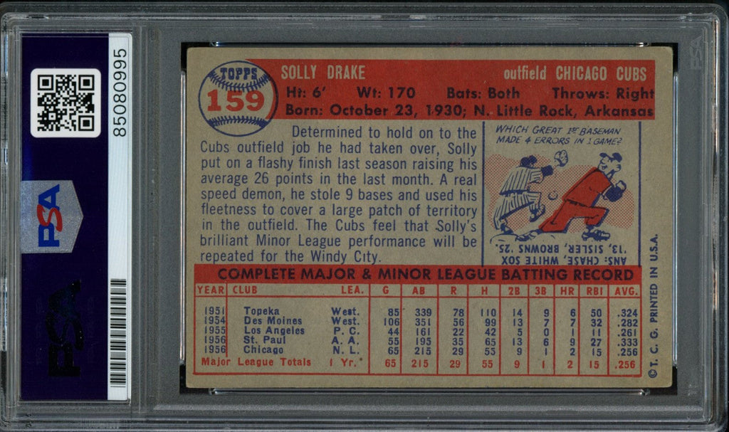 Solly Drake Signed 1957 Topps Trading Card #159 Chicago Cubs PSA/DNA 183569