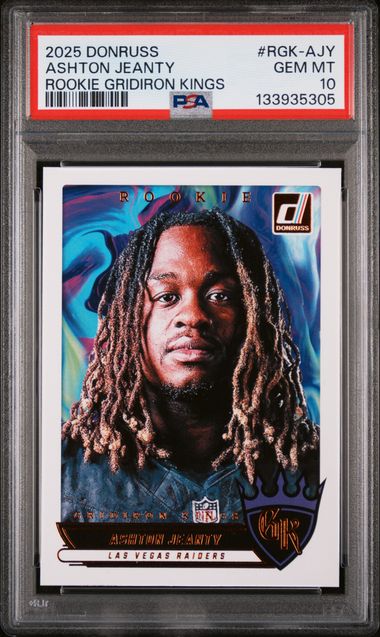 Graded 2025 Panini Donruss Ashton Jeanty #RGKAJY Rookie Gridiron Kings Rookie RC Football Card PSA 10 Gem Mint