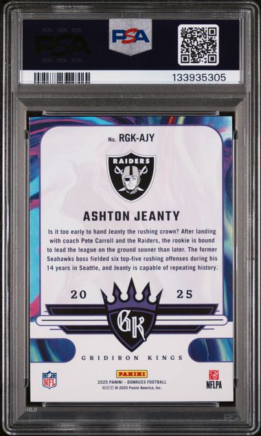 Graded 2025 Panini Donruss Ashton Jeanty #RGKAJY Rookie Gridiron Kings Rookie RC Football Card PSA 10 Gem Mint