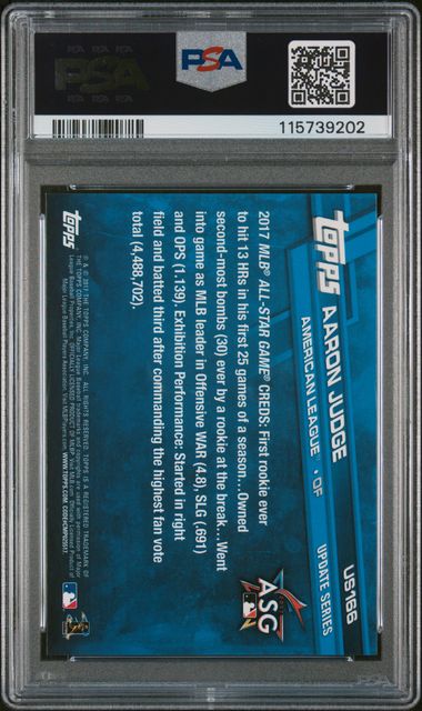 Graded 2017 Topps Update Aaron Judge #US166 Throwing Rookie RC Baseball Card PSA 9 Mint