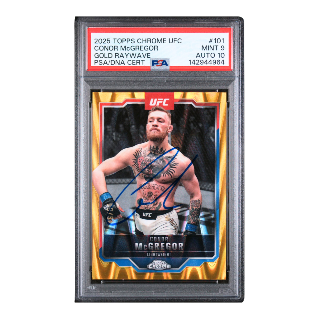 Conor McGregor Signed 2025 Topps Chrome UFC Gold Raywave /50 - PSA 9 AUTO 10