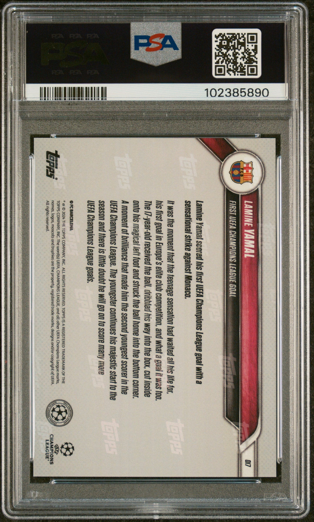 Graded 2024 Topps Now Lamine Yamal #17 Rookie RC Soccer Card PSA 10 Gem Mint