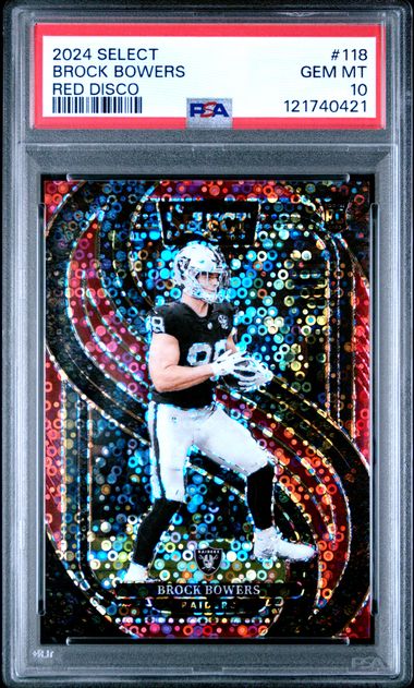 Graded 2024 Panini Select Brock Bowers #118 Red Disco /49 Rookie RC Football Card PSA 10 Gem Mint