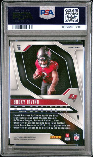 Graded 2024 Panini Prizm Rookie Variation Bucky Irving #10 Rookie RC Football Card PSA 9 Mint