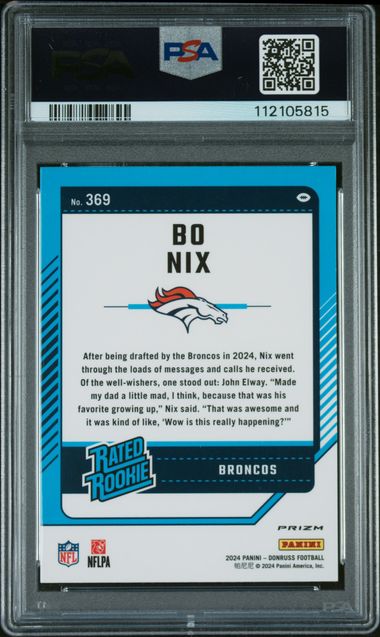 Graded 2024 Panini Donruss Bo Nix #369 Optic Preview Pink Rookie RC Football Card PSA 10 Gem Mint