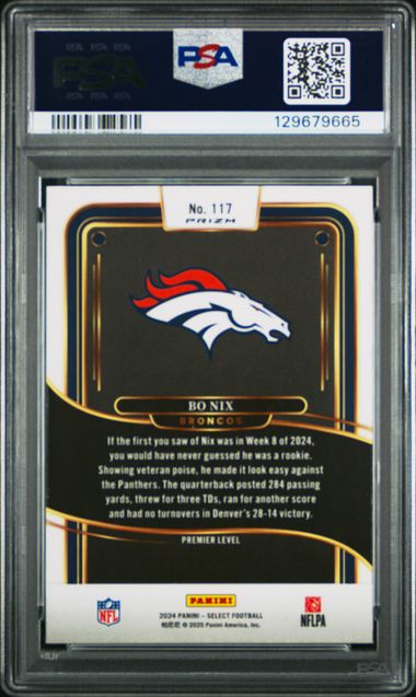 Graded 2024 Panini Select Bo Nix #117 Red & Blue Shock Rookie RC Football Card PSA 10 Gem Mint