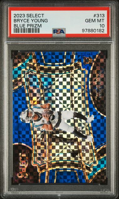 Graded 2023 Panini Select Bryce Young #313 /49 Blue Prizm Rookie RC Football Card PSA 10 Gem Mint