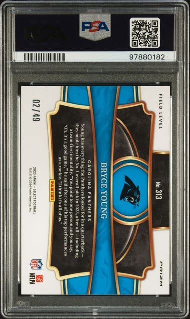 Graded 2023 Panini Select Bryce Young #313 /49 Blue Prizm Rookie RC Football Card PSA 10 Gem Mint