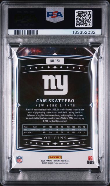 Graded 2025 Panini Origins Cam Skattebo #123 Rookie RC Football Card PSA 10 Gem Mint