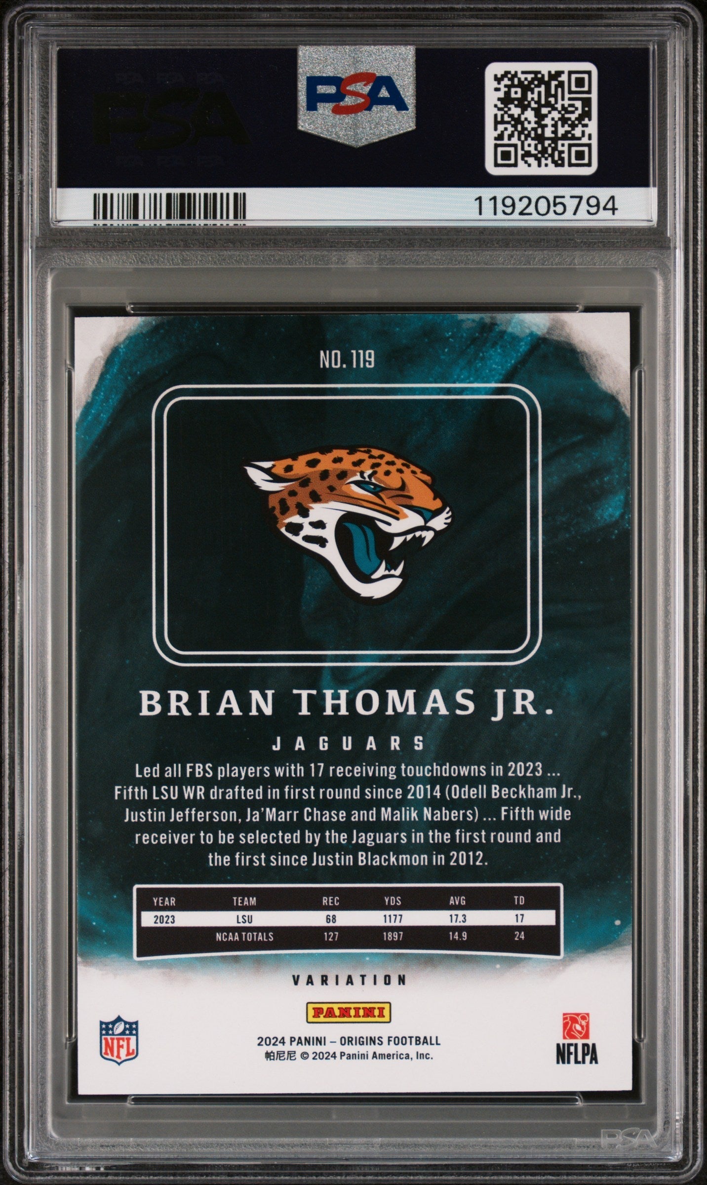 Graded 2024 Panini Origins Brian Thomas Jr #119 Variation Rookie RC Football Card PSA 10 Gem Mint