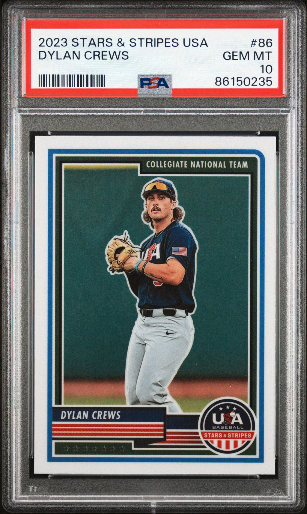 Graded 2023 Panini Stars & Stripes USA Dylan Crews #86 Rookie RC Baseball Card PSA 10 Gem Mint