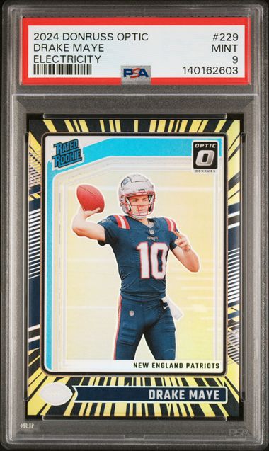 Graded 2024 Panini Donruss Optic Drake Maye #229 /75 Electricity Rookie RC Football Card PSA 9 Mint