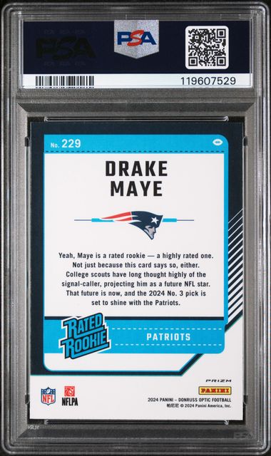 Graded 2024 Panini Donruss Optic Drake Maye #229 Holo Rookie RC Football Card PSA 10 Gem Mint