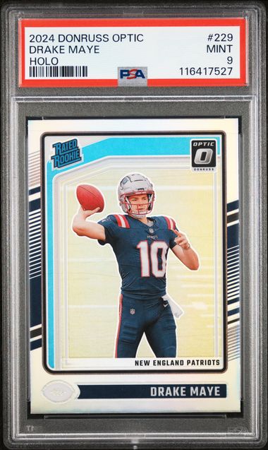 Graded 2024 Panini Donruss Optic Drake Maye #229 Holo Rookie RC Football Card PSA 9 Mint