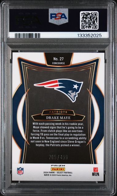 Graded 2024 Panini Select Drake Maye #27 /499 Orange Shock Rookie RC Football Card PSA 10 Gem Mint