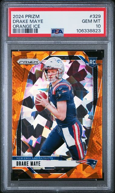 Graded 2024 Panini Prizm Drake Maye #329 Orange Ice Rookie RC Football Card PSA 10 Gem Mint