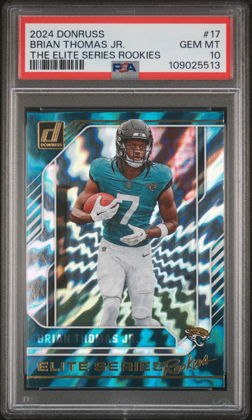 Graded 2024 Panini Donruss Brian Thomas Jr #17 The Elite Series Rookies Rookie RC Football Card PSA 10 Gem Mint