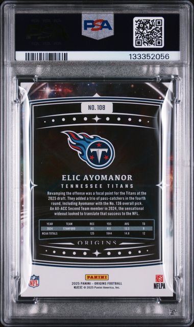 2025 Panini Origins Holo Green Elic Ayomanor #108 1/5 Rookie RC Football Card PSA 8 NM-MT