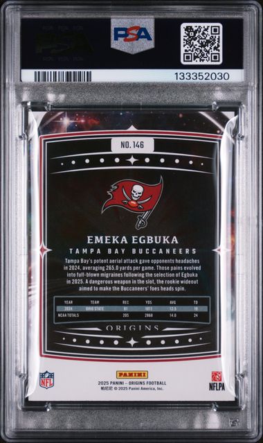 Graded 2025 Panini Origins Emeka Egbuka #146 Rookie RC Football Card PSA 10 Gem Mint