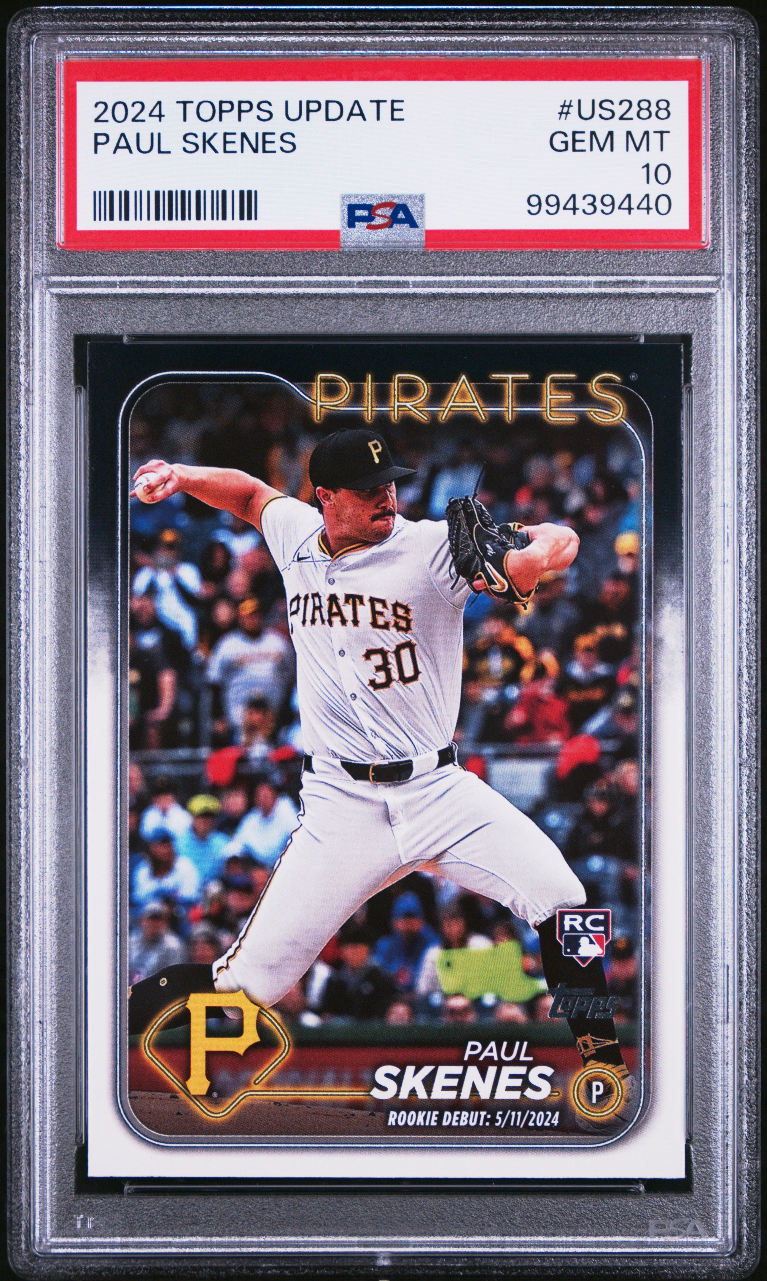 Graded 2024 Topps Update Paul Skenes #US288 Rookie RC Baseball Card PSA 10 Gem Mint