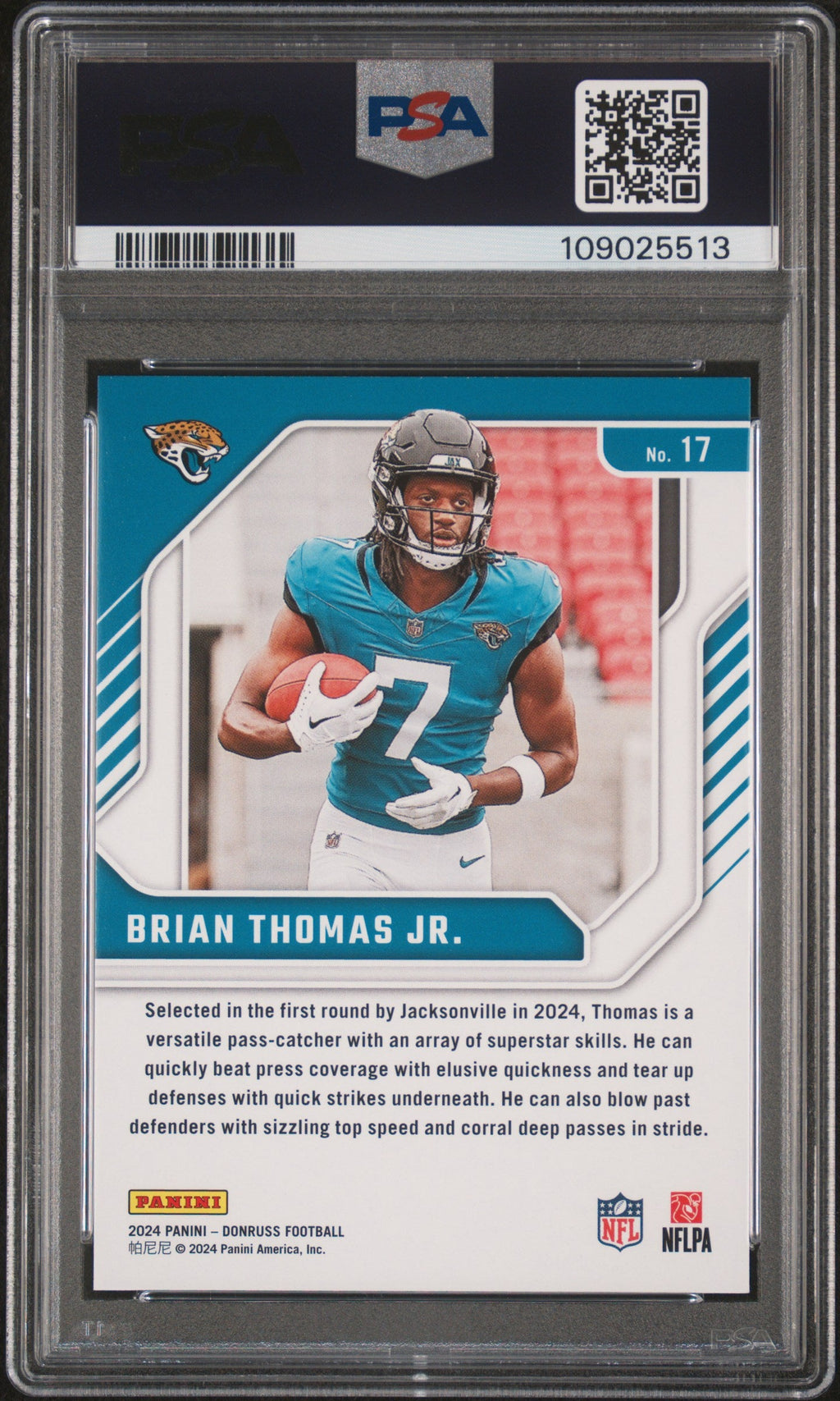 Graded 2024 Panini Donruss Brian Thomas Jr #17 The Elite Series Rookies Rookie RC Football Card PSA 10 Gem Mint