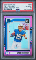 Graded 2024 Panini Donruss Ladd McConkey #328 Optic Preview Pink Rookie RC Football Card PSA 10 Gem Mint