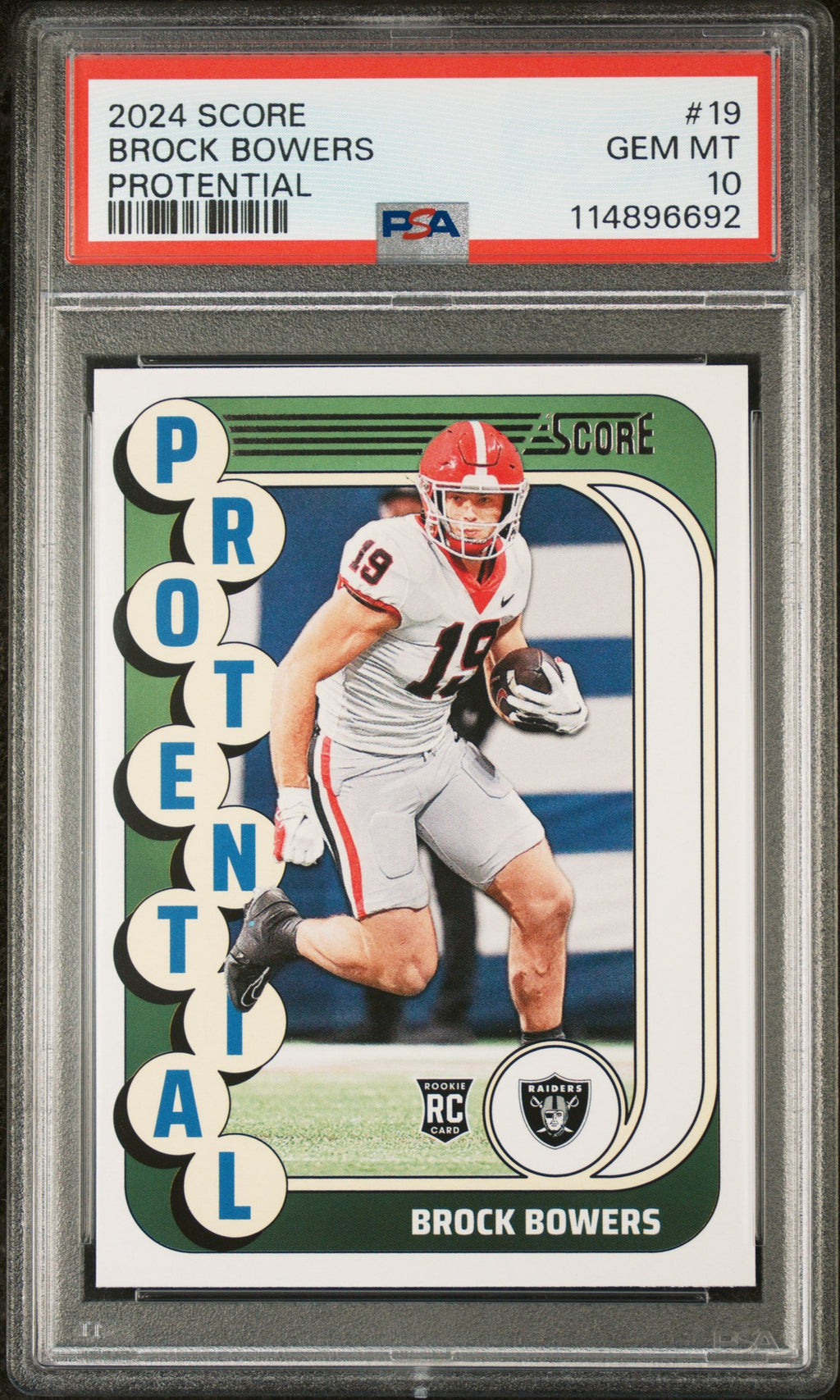 Graded 2024 Panini Score Brock Bowers #19 Protential Rookie RC Football Card PSA 10 Gem Mint
