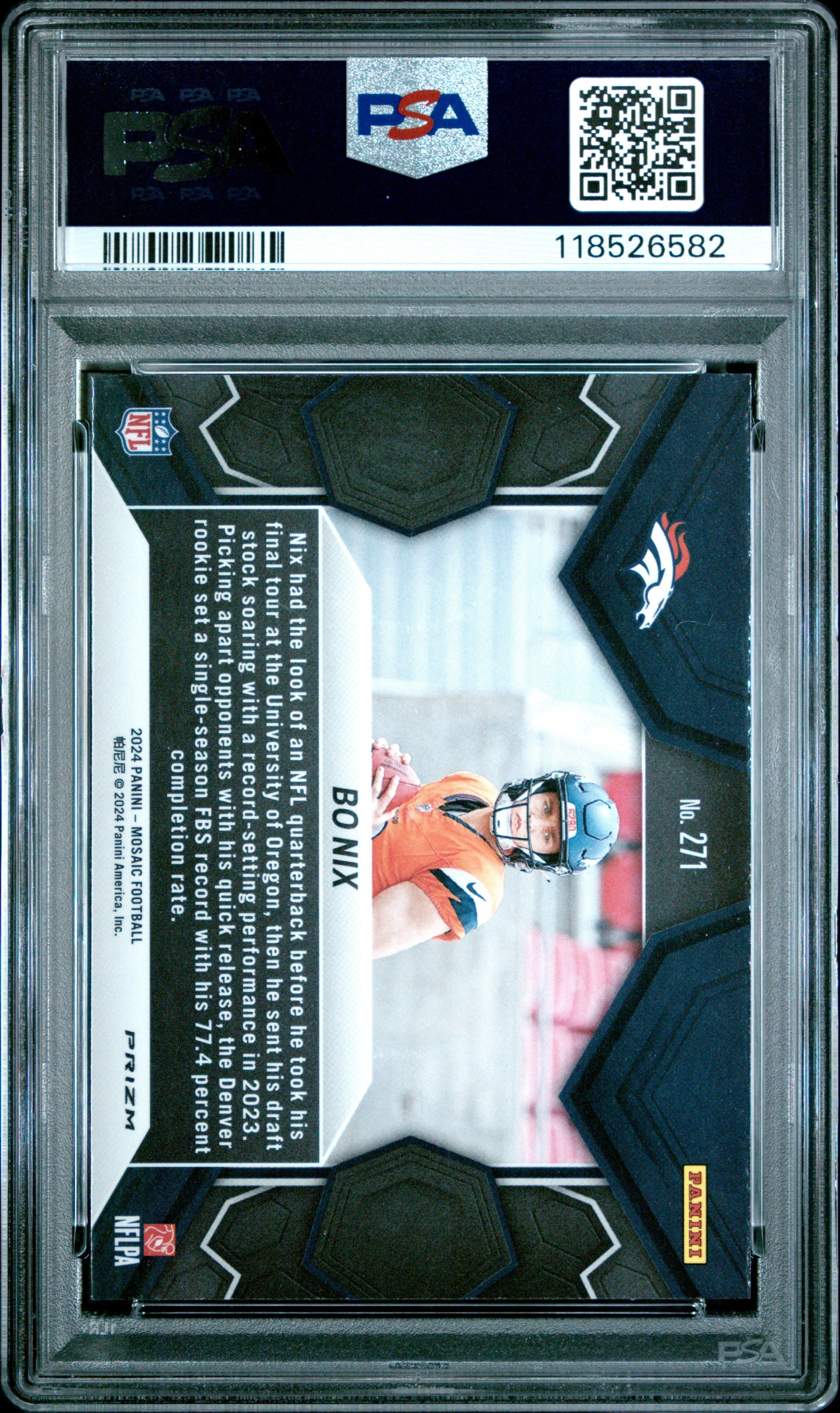 Graded 2024 Panini Mosaic Bo Nix #271 Camo Pink Rookie RC Football Card PSA 10 Gem Mint